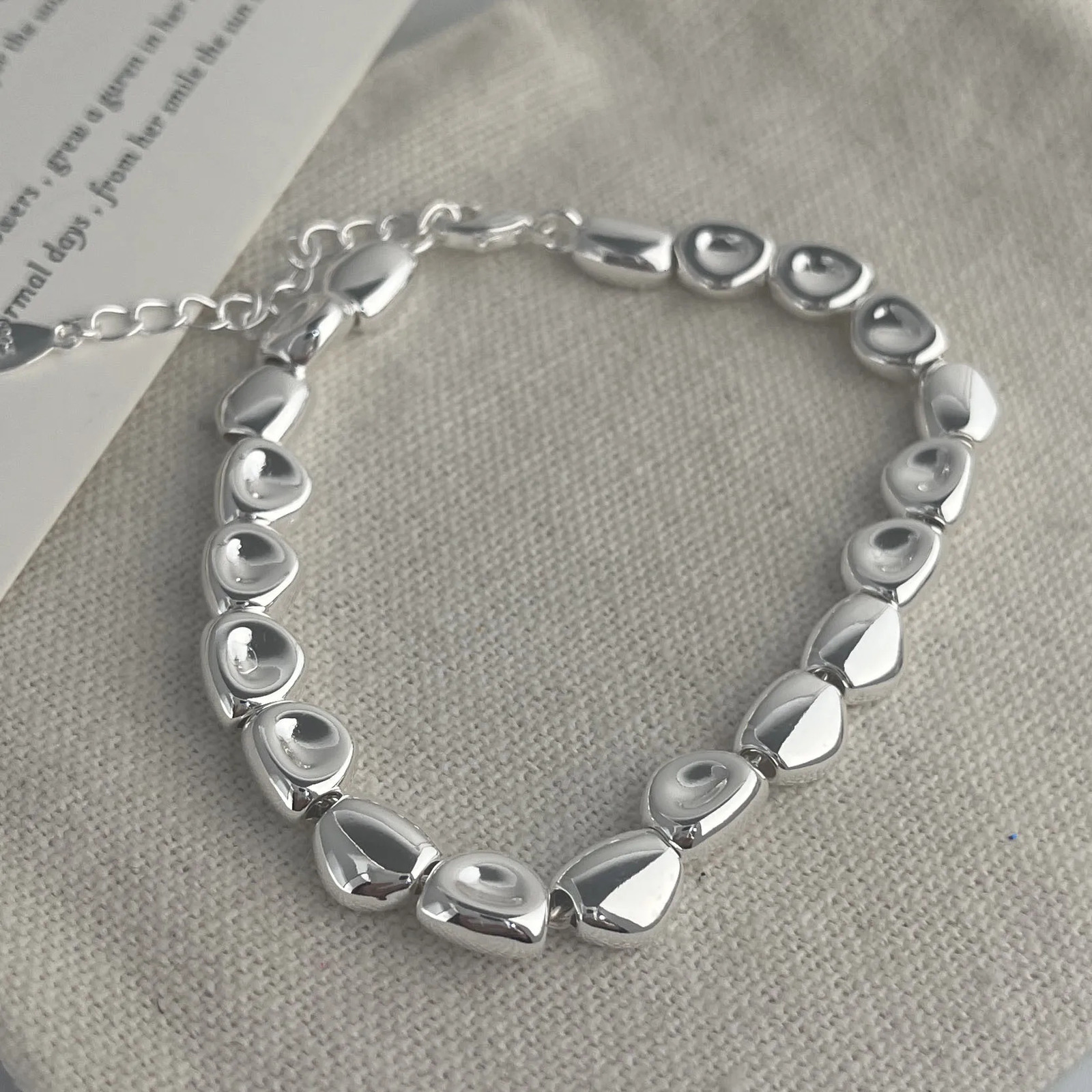 100 Solid 925 Sterling Silver Metal Bracelet for Women Vintage Handmade Simple Wide Heart Chain Bracelet Birthday Gift Party 260701 - view 3