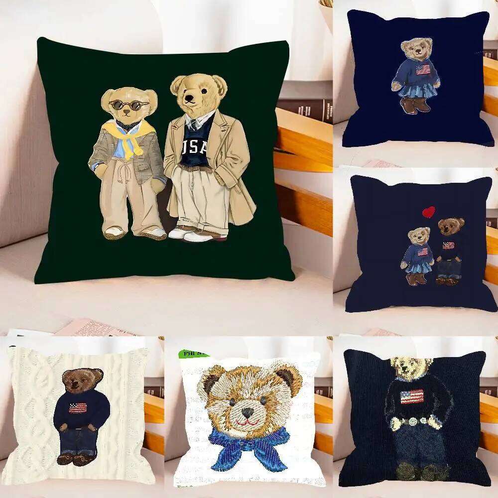 Pillow Case Fashion Bear Case Plush Fabric Soft Pillowcase Double Sided Print Cushion Cover Household Gifts J260701