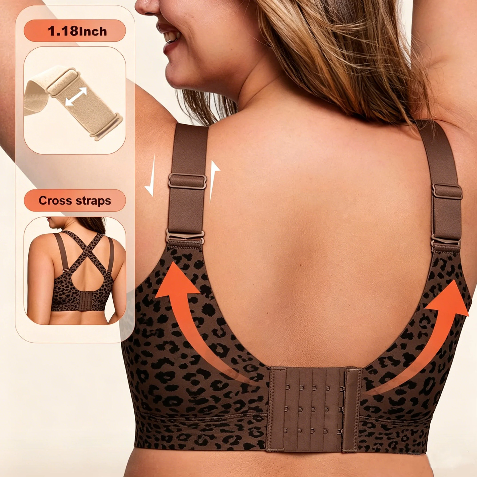 Womens Seamless Jelly Soft Support Bra Leopard Print Wire-Free Full Cup Thin Plus Size Bra Breathable Push Up Bra Large Bust 260629 - view 4