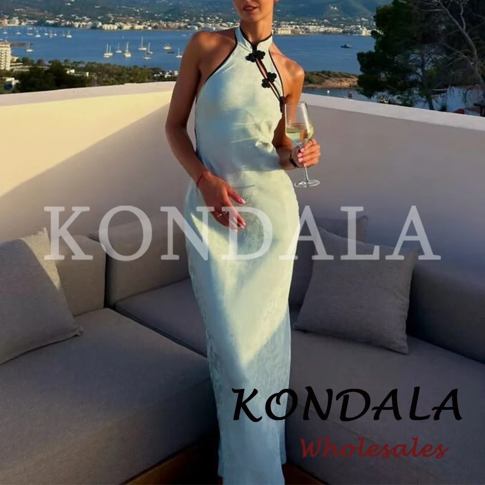 KONDALA Chic Knot White Women Midi Long Summer Dress Sheath Backless Hollow Out Dress Fashion 2026 Neck-mounted Elegant Vestidos 260701 - view 5