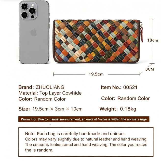 Explosive genuine leather woven long wallet with large capacity and multiple card slots zipper wallet