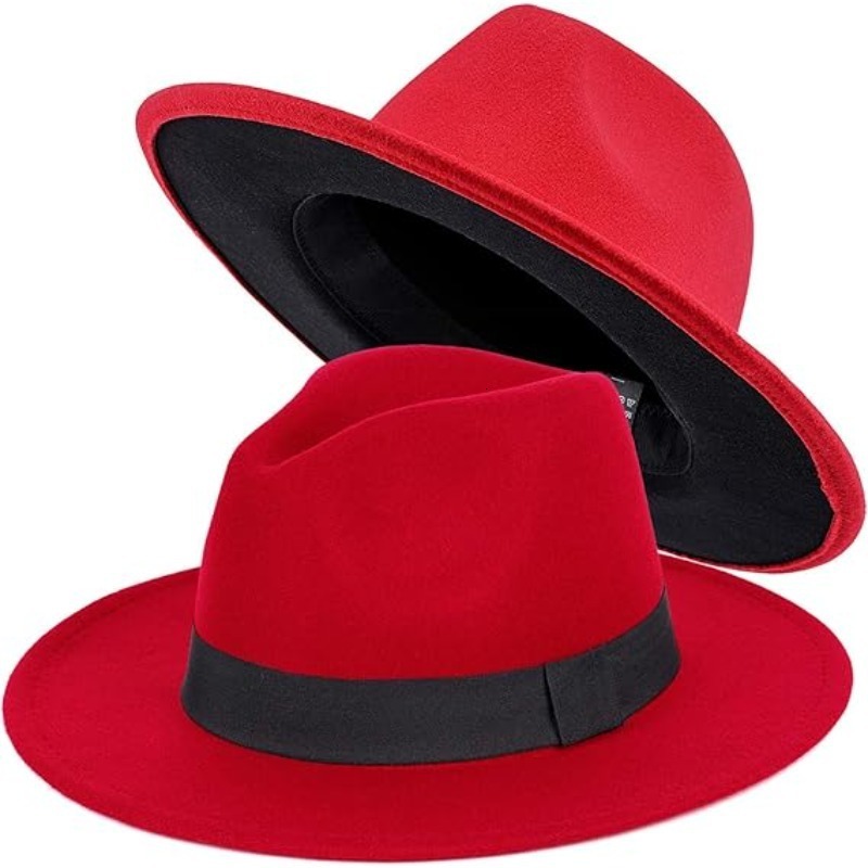 Black and White Doublesided Color Matching Woolen Top Hat Womens Wide Brim Jazz Felt Fedora Hats Mens Party Jazz Cap 250919