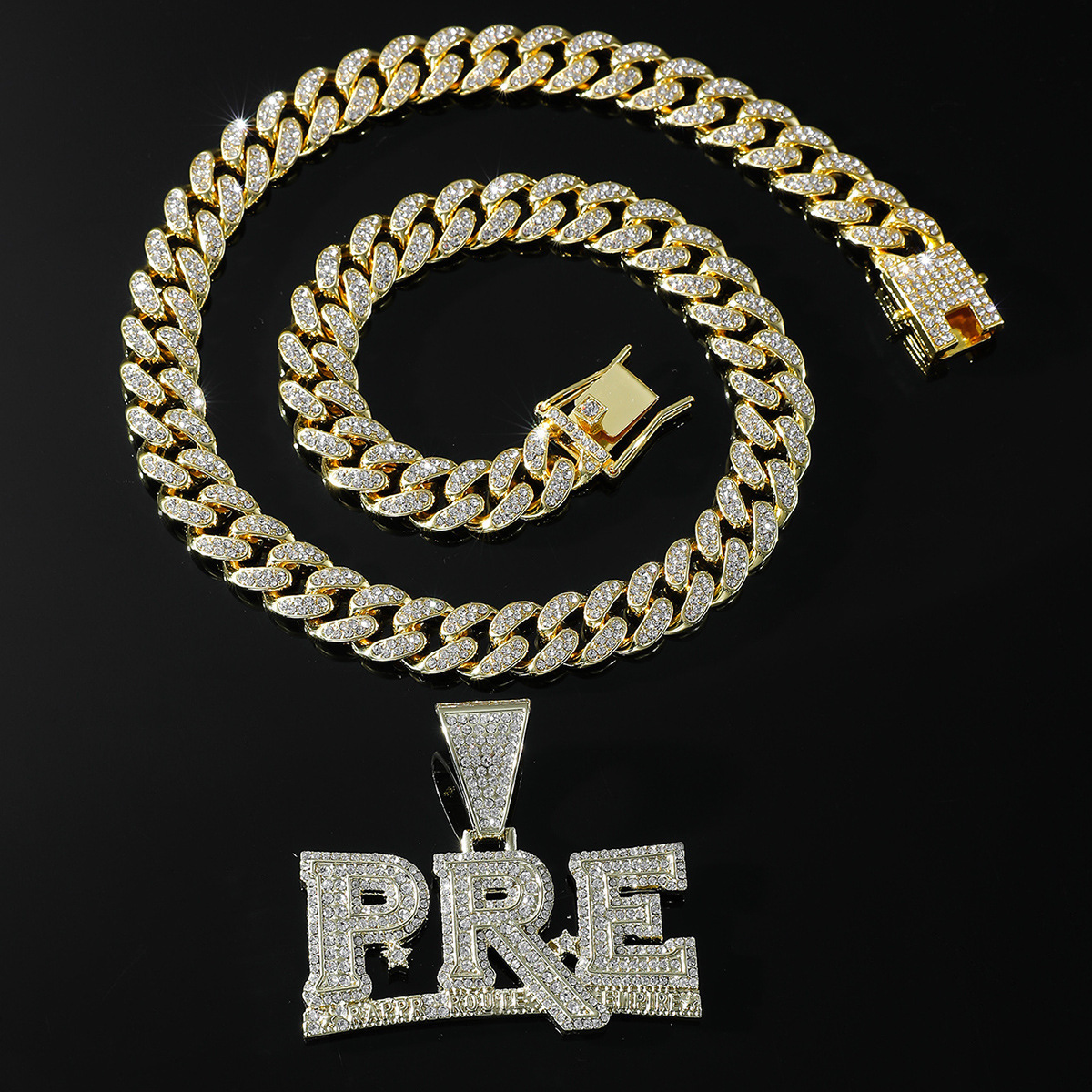 Women Men Hip Hop PRE Pendant Necklace Cuban Chain Hiphop Iced Out Bling Necklaces Fashion Jewelry Charm Gifts 251110