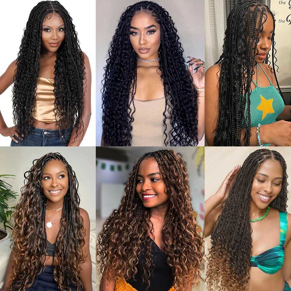 Wigs 24 Inch Long Bohemian Braided Glueless Boho Box Braid Wigs for Black Women Preplucked Part Lace Braided Wigs with Baby Hair X260701 - view 6