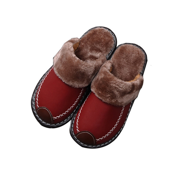 Men Winter Leather Slippers Bedroom Cotton Slippers Male Waterproof Thick Plus Velvet Indoor Warm House Home Slippers Shoes 251031
