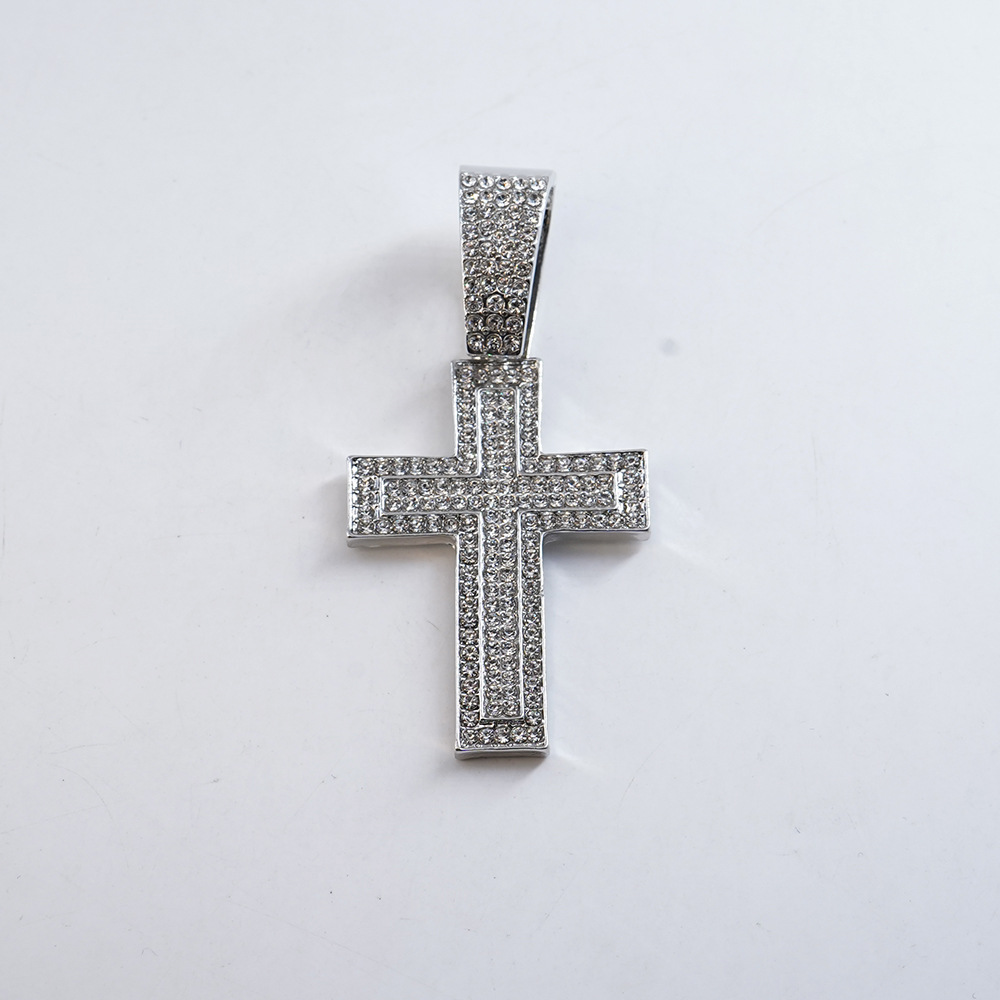 New Iced Out Men Necklace Boy Jewelry Zircon Paved Cross Charm Chain Hip Hop Cuban Necklace 18inch(45cm) - view 9