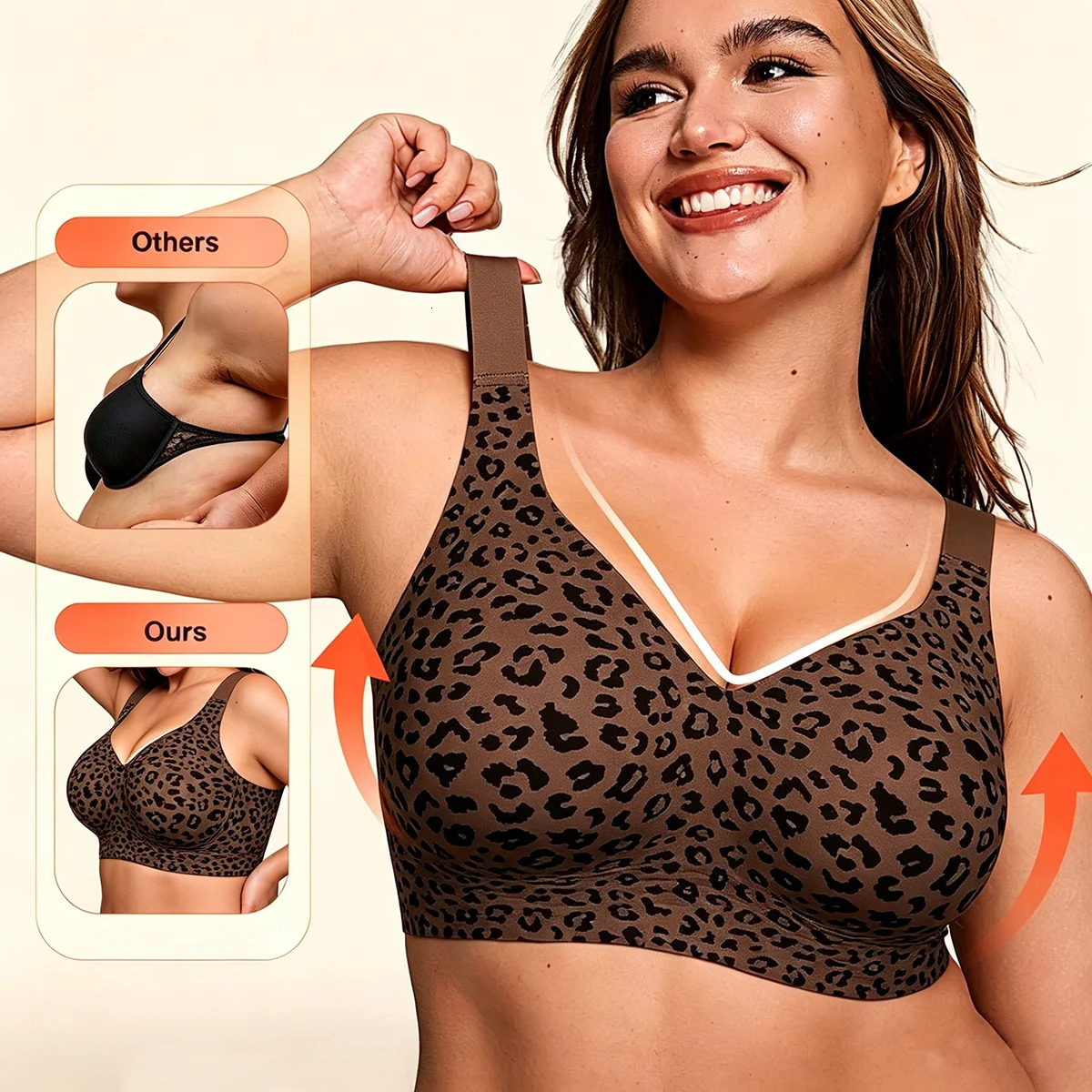 Womens Seamless Jelly Soft Support Bra Leopard Print Wire-Free Full Cup Thin Plus Size Bra Breathable Push Up Bra Large Bust 260629 - view 3
