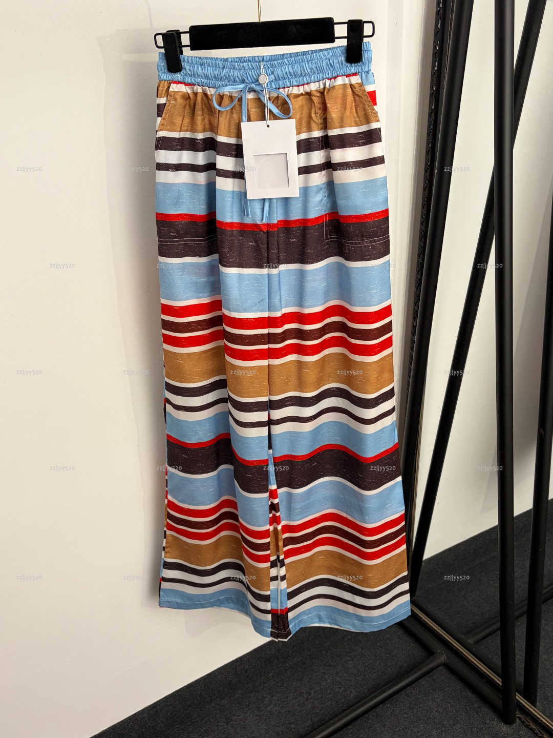Brand women pants high quality girls trousers designer clothes women color blocked striped elastic waist wide leg pants A424X09N112