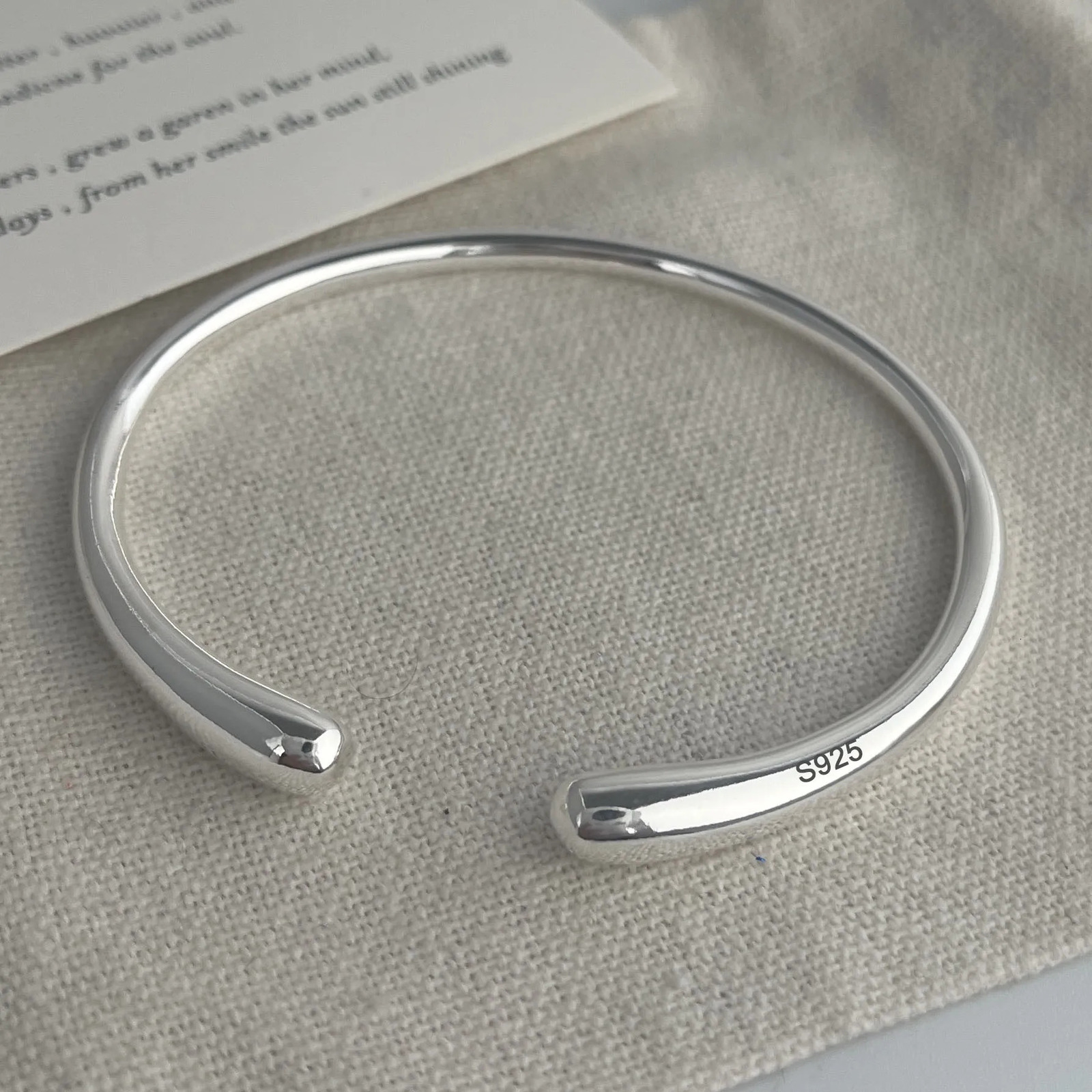 100 Solid 925 Sterling Silver Metal Bracelet for Women Vintage Handmade Simple Wide Heart Chain Bracelet Birthday Gift Party 260701 - view 5