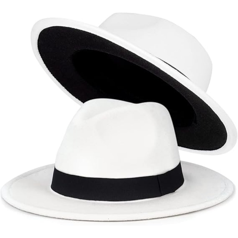 Black and White Doublesided Color Matching Woolen Top Hat Womens Wide Brim Jazz Felt Fedora Hats Mens Party Jazz Cap 250919