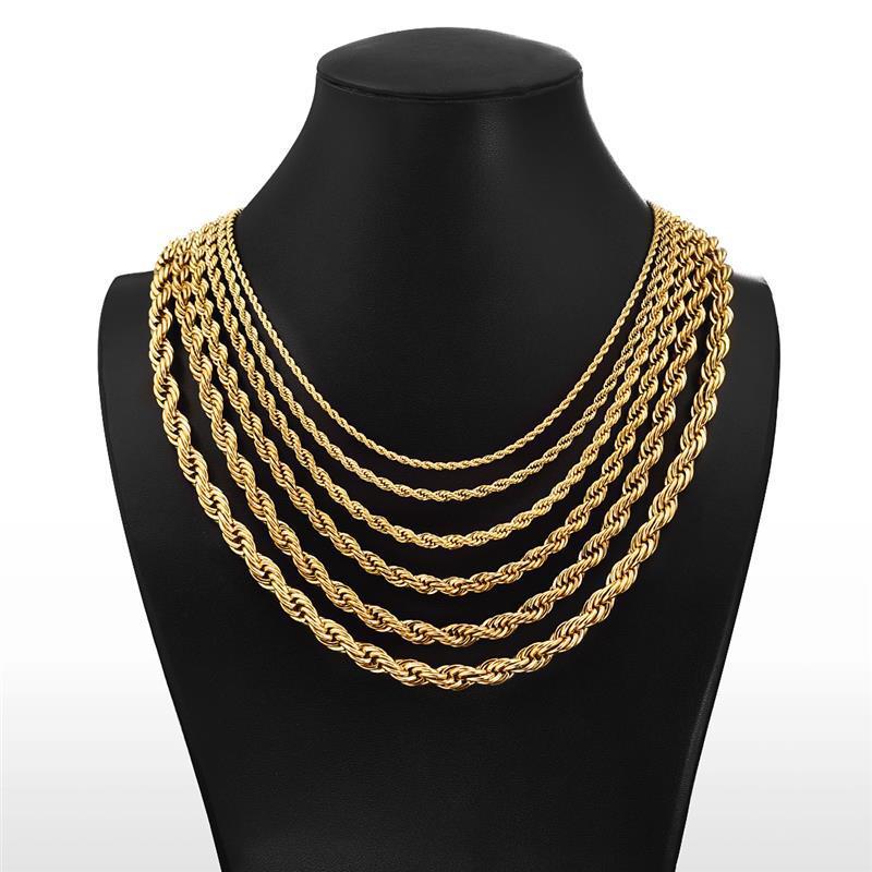 18K Real Gold Plated Stainless Steel Rope Chain Necklace for Men Women Gift TopBling Jewelry Accessories - view 9