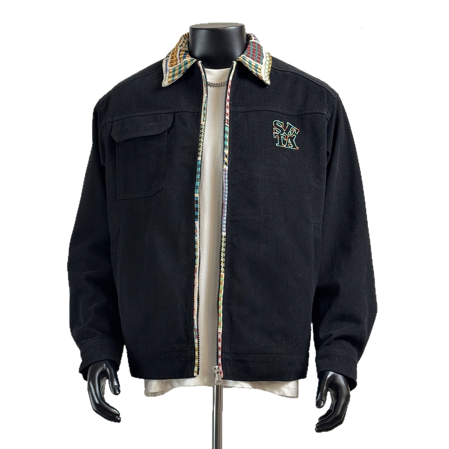 2026 new men's black denim work jacket, with a stand-up collar and zipper design, front pockets, suitable for spring and autumn street fashion, o - view 6