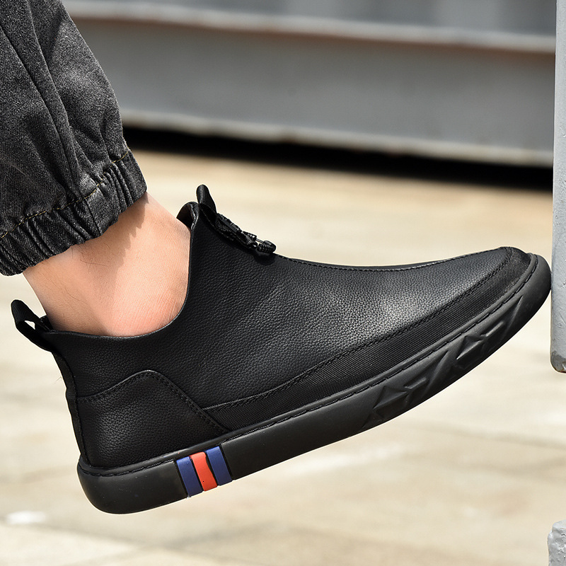 Mens Spring/Summer Casual Shoes Fashionable British Sport Red Anti Slip Versatile Leather Board Shoes 240914