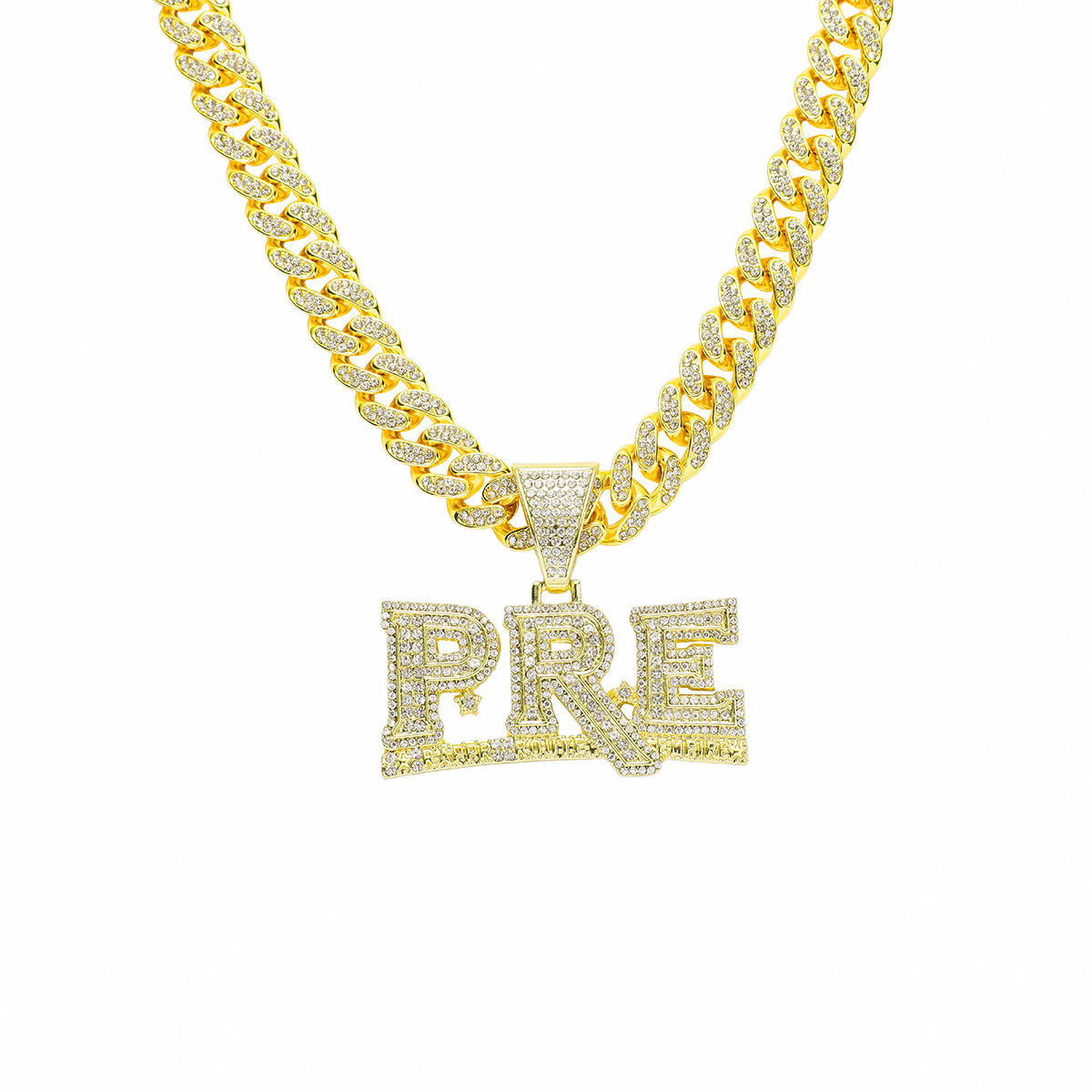 Women Men Hip Hop PRE Pendant Necklace Cuban Chain Hiphop Iced Out Bling Necklaces Fashion Jewelry Charm Gifts 251110