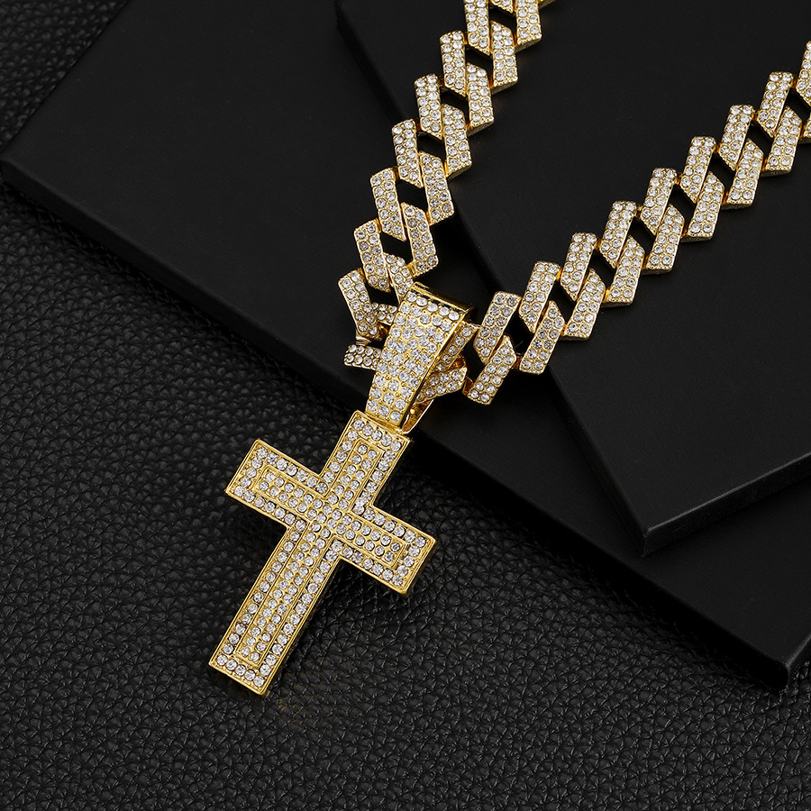 New Iced Out Men Necklace Boy Jewelry Zircon Paved Cross Charm Chain Hip Hop Cuban Necklace 18inch(45cm) - view 4