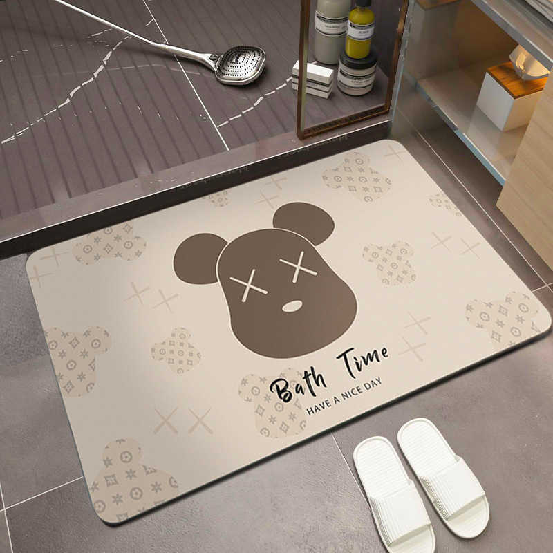 Super absorbent bathroom floor mat for the toilet room made of silaite. Features cartoon design, anti-slip property, dirt resistance and dark color.T2 - view 3