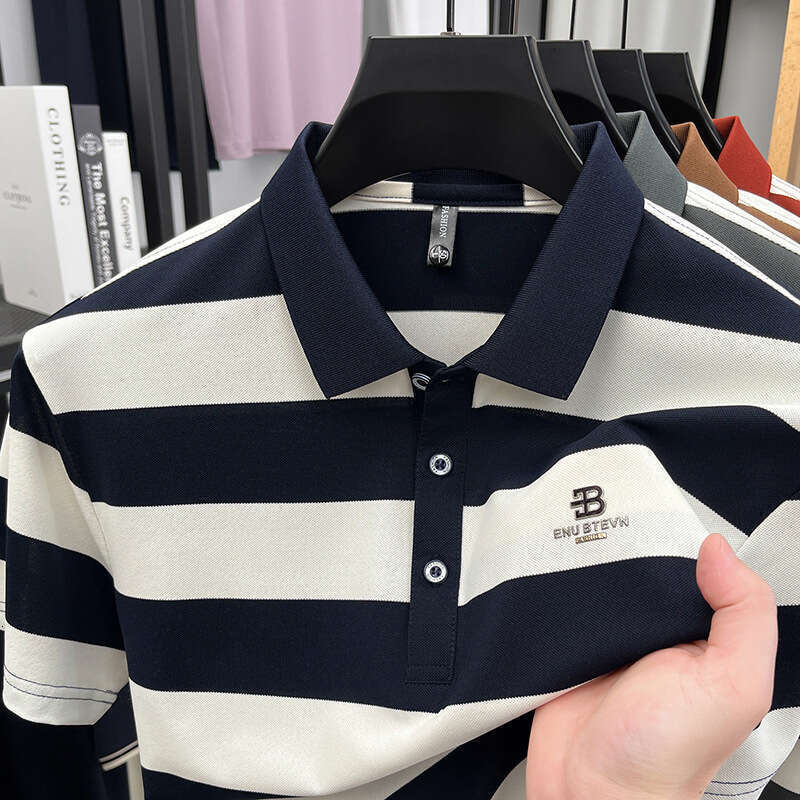 Luxury Brand Designer Clothes Summer New Striped Short-Sleeve Polo Shirt Men Casual Versatile Cotton Turn-Down Collar Half-Sleeve Fashion Hot-Selling  - view 4