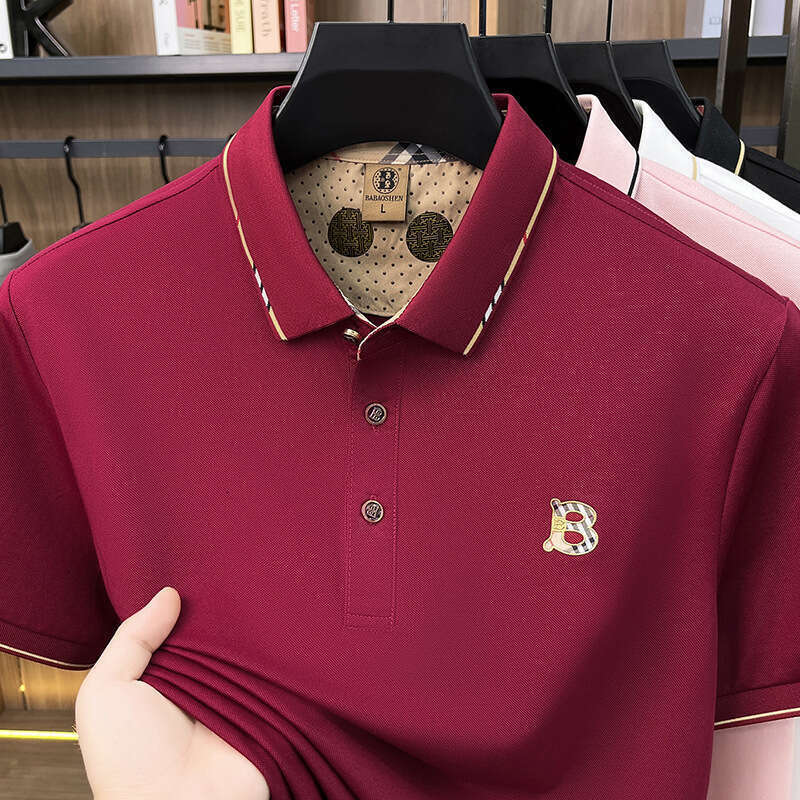 Brand Designer Clothes Distribution Of Ice Silk Cool-Touch T-Shirts Men Light Luxury Short-Sleeve Turn-Down Collar Summer High-End Simple Versatile Ha - view 3