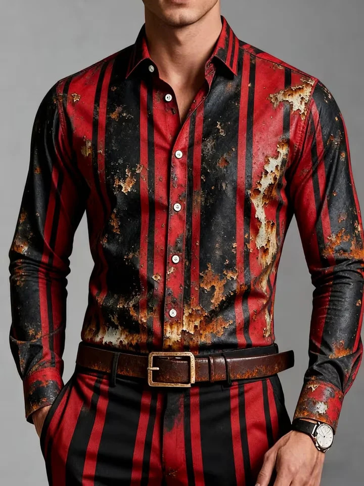 Hawaii pattern mens 3D leopard print animal butterfly long sleeved shirt comfortable lapel top 260701