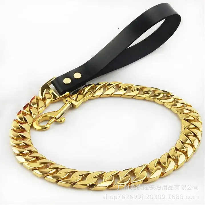 Traction Solid Super Strong Gold Stainles Steel Pet Lead Chain 32mm 19mm Bulldog Pitbull Large Dog Collar Leash L260511