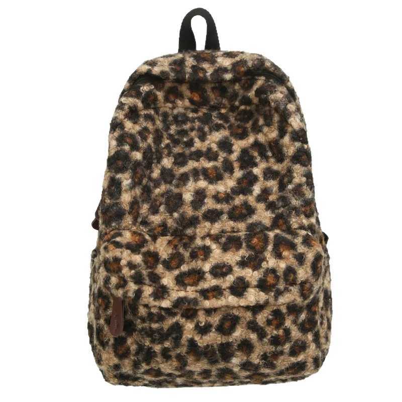 Y2K Vintage Plush Leopard Print Backpack for Girls Large Capacity College Students Schoolbag Casual Portable Ladies Shoder BagT260702 - view 7