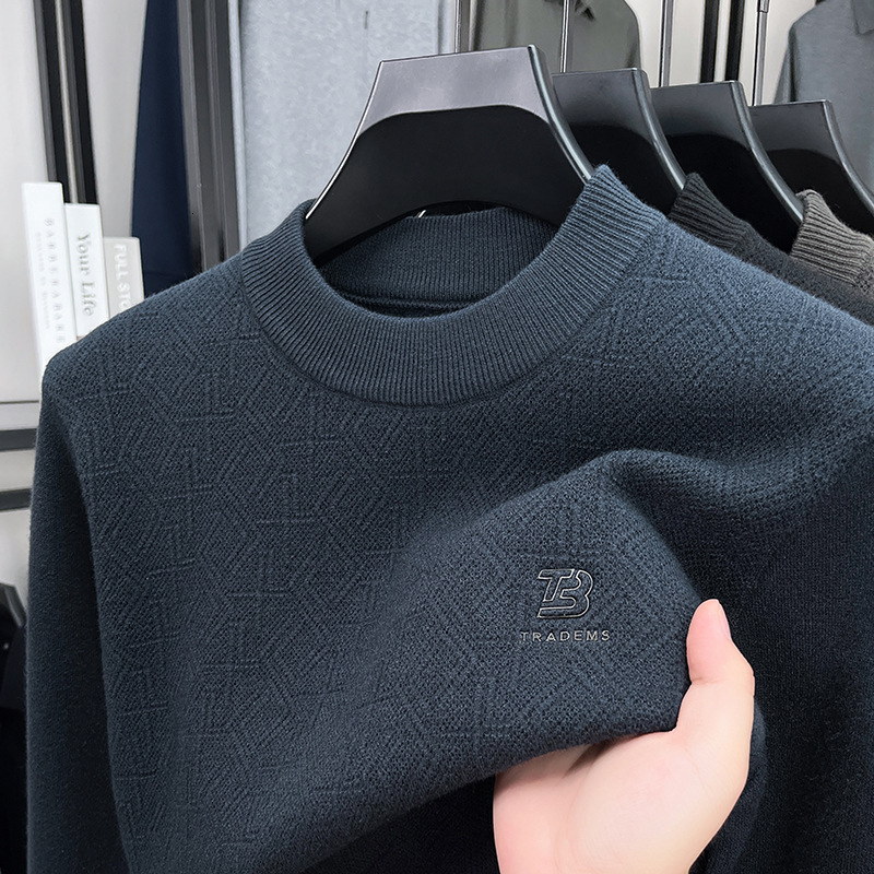 Designer winter half-high collar one-piece fleece men's sweater, new jacquard design, thickened and warm knitted base shirt for men - view 4