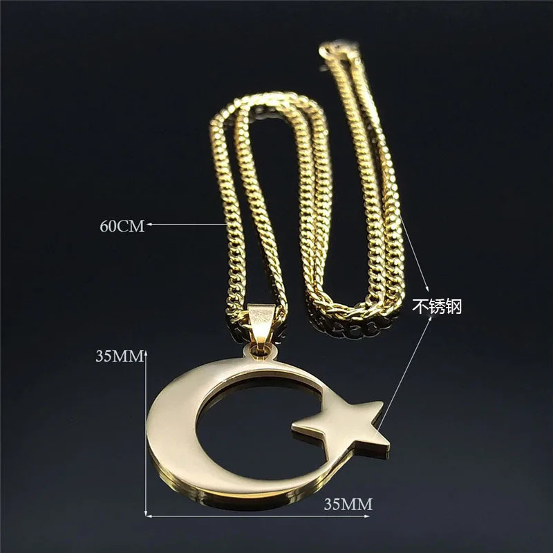 HNSP Turkish Stainless Steel Star Moon Pendant Chain Necklace For Men Neck Jewelry Accessories Male 260701 - view 4