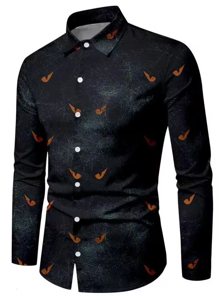 Hawaii pattern mens 3D leopard print animal butterfly long sleeved shirt comfortable lapel top 260701 - view 5