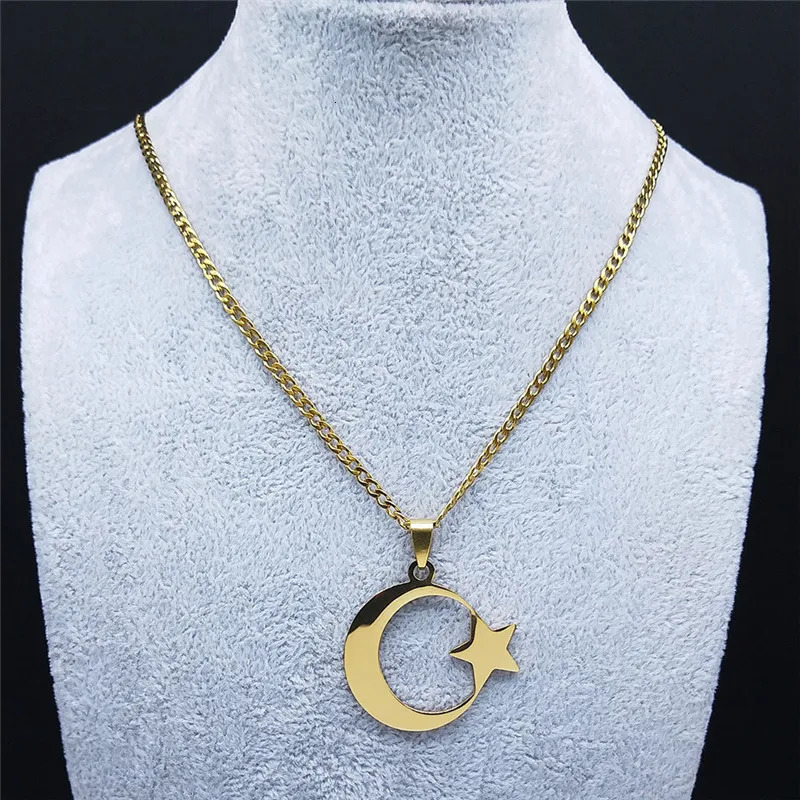 HNSP Turkish Stainless Steel Star Moon Pendant Chain Necklace For Men Neck Jewelry Accessories Male 260701 - view 6