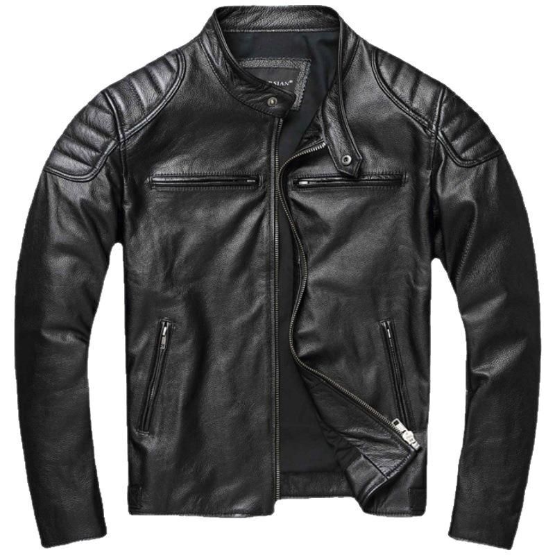Designer New model premium first layer cowhide stand collar biker youth spring and autumn windproof button up leather jacket for men - view 6