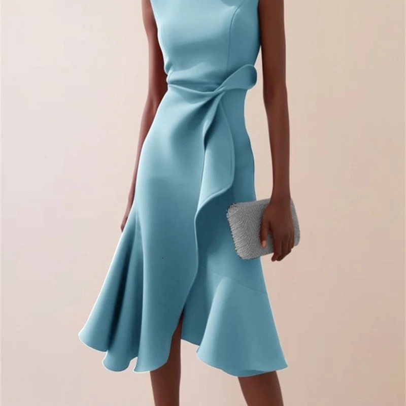 Women Sleeveless Solid Color Round Neck Midi Dress Elegant Slim Fit Formal Party Outfit Fashion Arrival 260714 - view 7