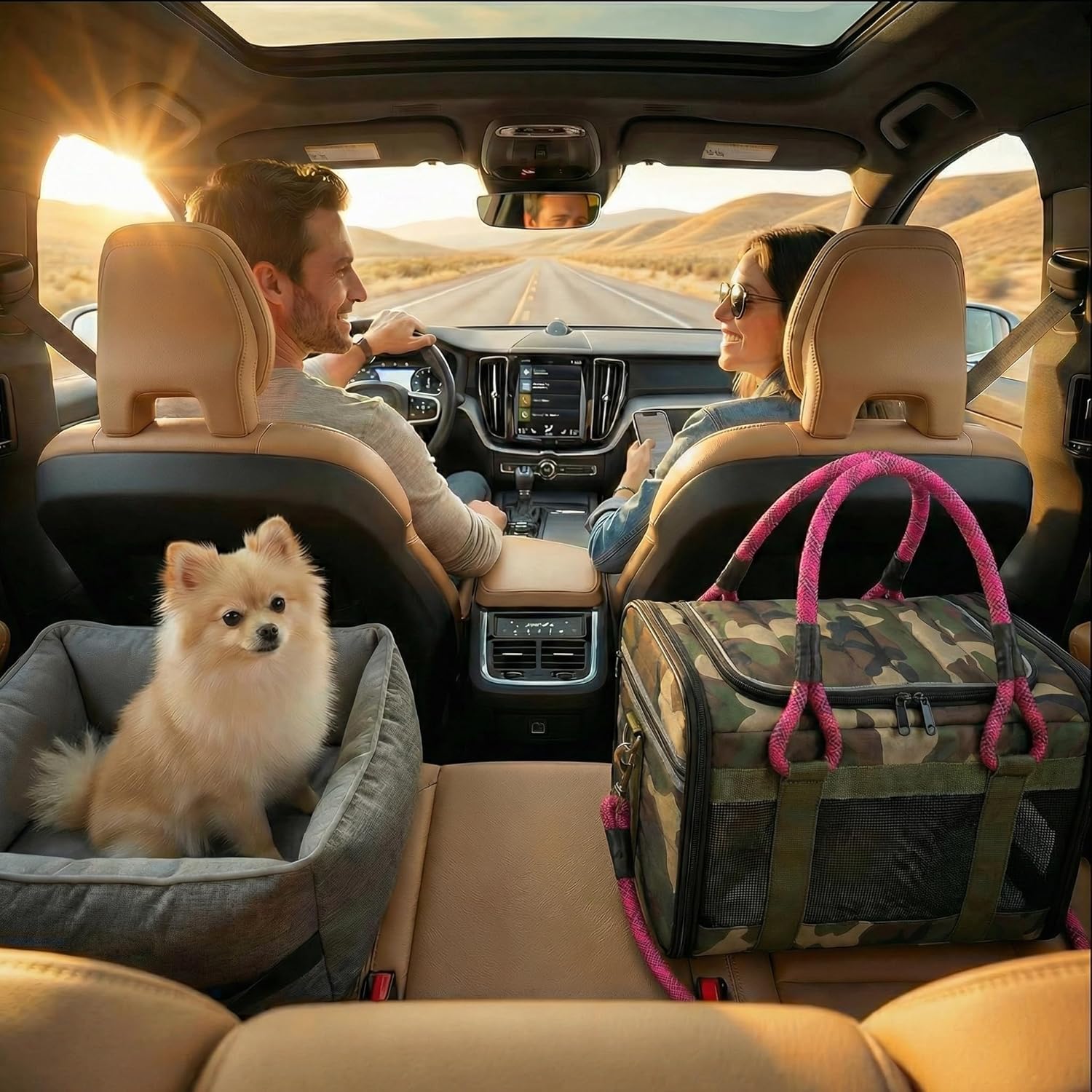 LBY TSA Airline Approved Soft Pet Carrier Tote, Foldable Quilted Dog Cat Travel Bag with Green Rope Handles, Leak-Proof Base Holds Small Pets Up to 20