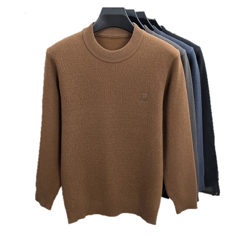 Designer winter half-high collar one-piece fleece men's sweater, new jacquard design, thickened and warm knitted base shirt for men - view 6