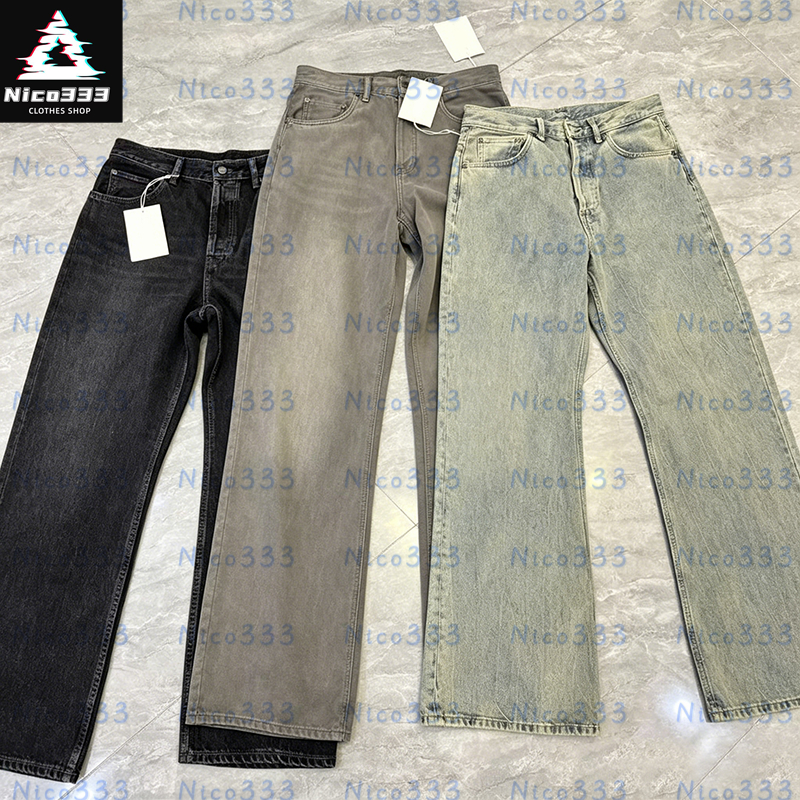 AC Studioss flared jeans Solid color micro-large loose washed cotton zipper mid-waist straight wide leg pants versatile street men women casual flare jeans