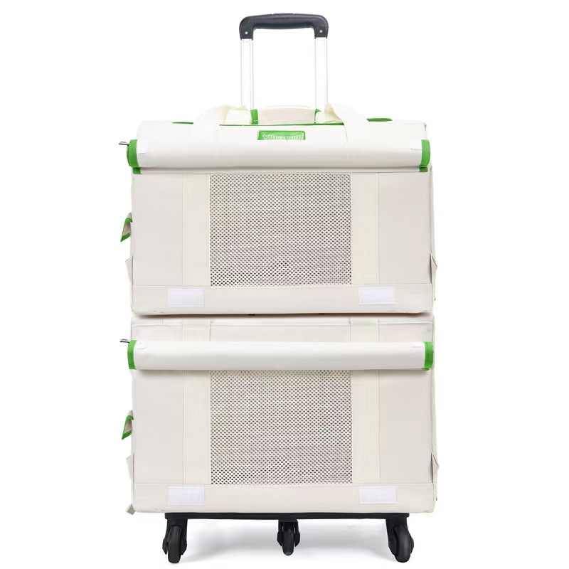 LBY 2-Tier Rolling Pet Carrier for Two Cats, Convertible Backpack Wheeled Trolley, Breathable Mesh Double Layer Cat Travel Bag