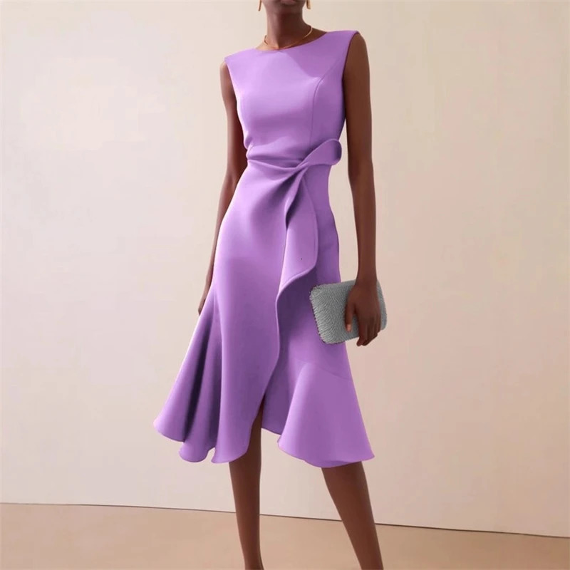 Women Sleeveless Solid Color Round Neck Midi Dress Elegant Slim Fit Formal Party Outfit Fashion Arrival 260714 - view 5
