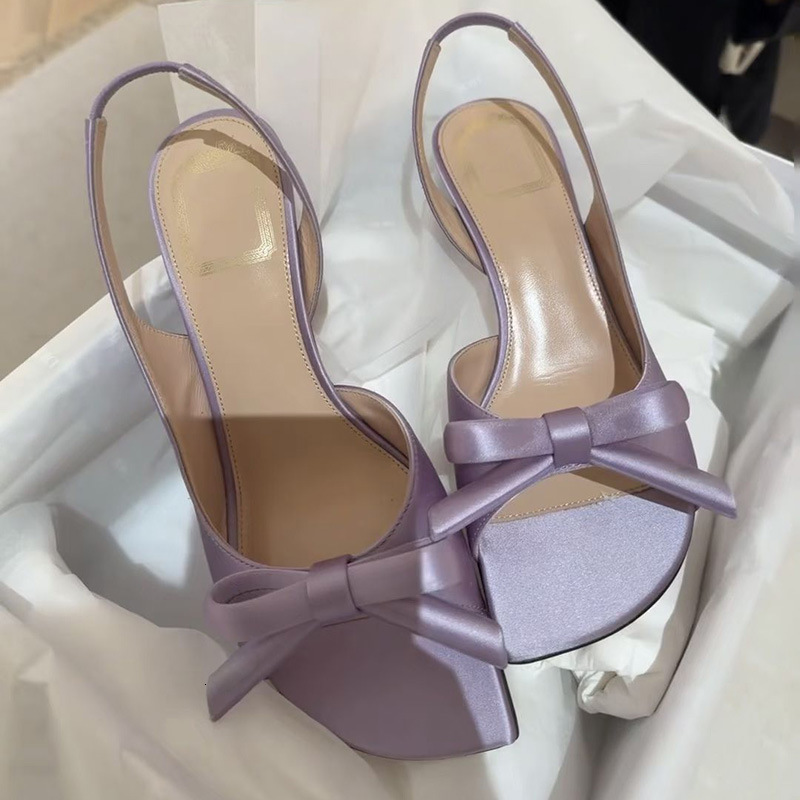 2026 Girlish French-Style Gentle Bow-Tie Open-Toe Sandals In Light Blue, Fashionable Square-Toed Side-Cut High For Women With Thin Heels - view 4