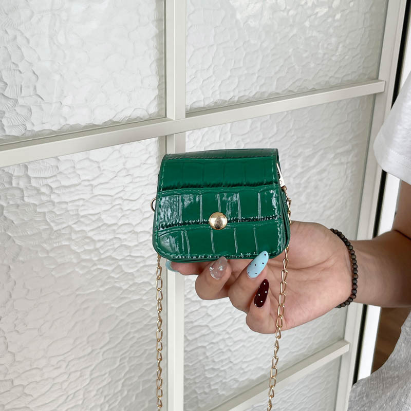 Glossy Brown Croc Embossed Mini Square Crossbody Bag Gold Snap Button Thin Metal Chain Strap Tiny Coin Purse Lipstick Storage Shoulder Handbag - view 3