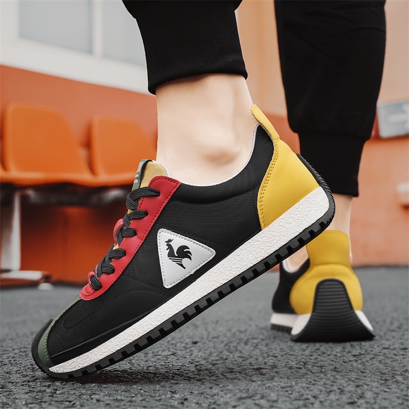 Black White Color Block Retro Running Sneakers Rooster Logo Triangle Patch Textured Rubber Sole Men Daily Casual Trainers - view 5