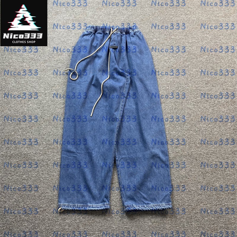 FOG Blue tie dye lacing American heavy wash classic loose hundred men and women casual straight jeans