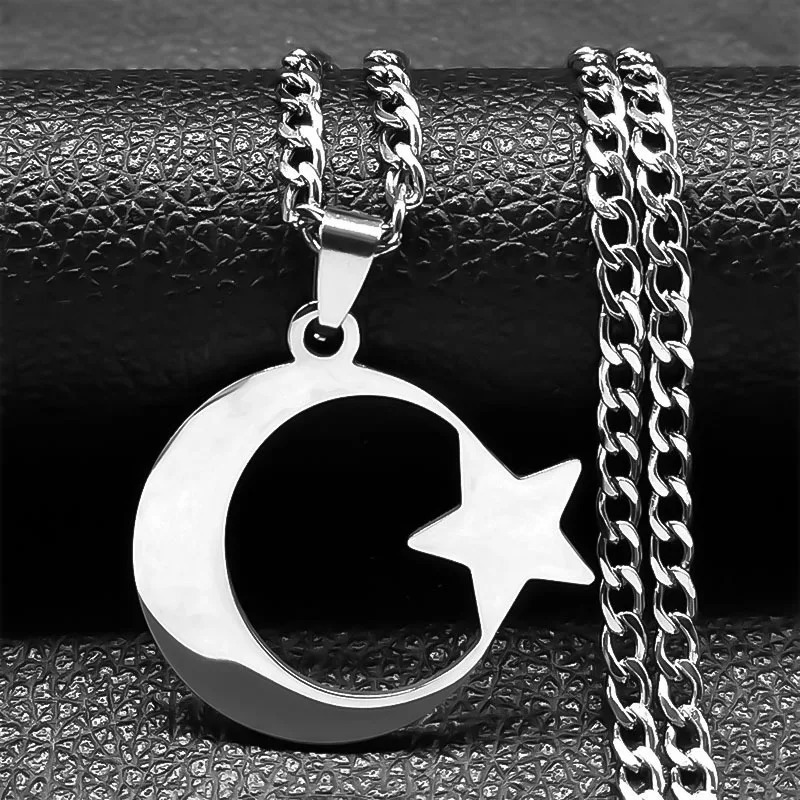 HNSP Turkish Stainless Steel Star Moon Pendant Chain Necklace For Men Neck Jewelry Accessories Male 260701