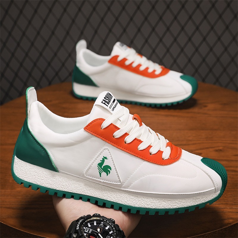 Black White Color Block Retro Running Sneakers Rooster Logo Triangle Patch Textured Rubber Sole Men Daily Casual Trainers - view 4