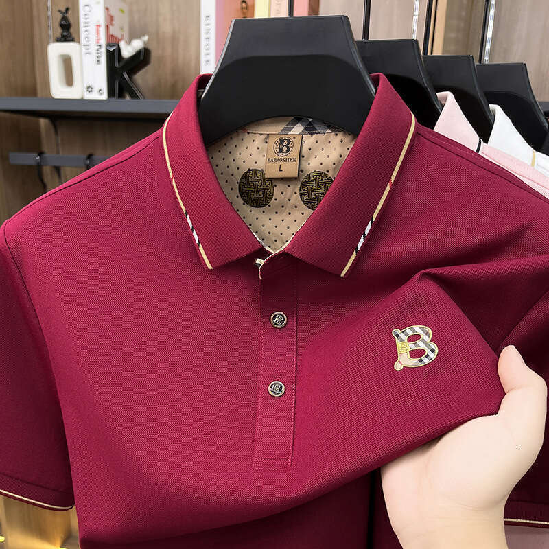 Brand Designer Clothes Distribution Of Ice Silk Cool-Touch T-Shirts Men Light Luxury Short-Sleeve Turn-Down Collar Summer High-End Simple Versatile Ha