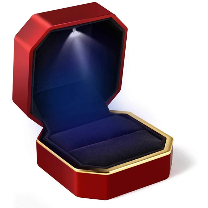 Double Ring Box Wedding Square Velvet Ring Case Organizer Jewelry Gift Box With Led Light For Proposal Engagement Ring Boxes 260701 - view 7