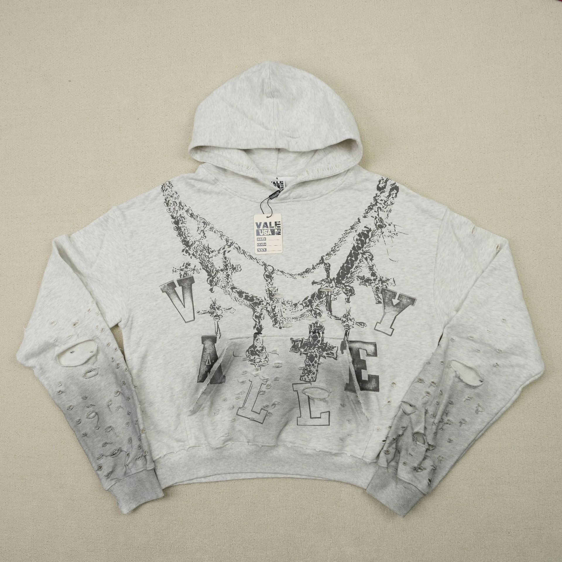 Designer style starry night rhinestone zipper hoodie. Retro distressed shoulderless boyfriend-style American street casual hoodie. - view 3