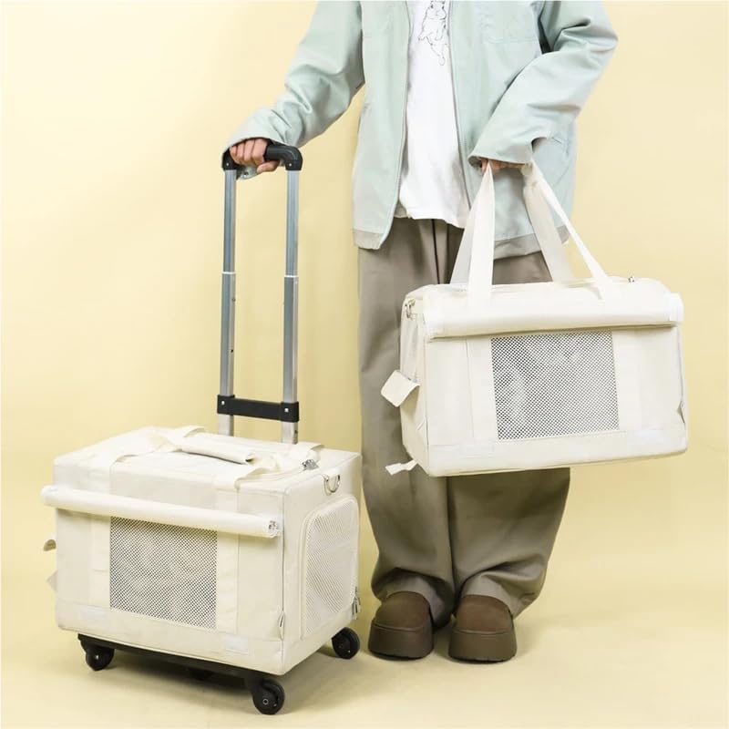Double Decker Cat Carrier with Wheels LBY, Detachable 2-in-1 Backpack Trolley, Portable Mesh Pet Stroller for Multi-Cat Families
