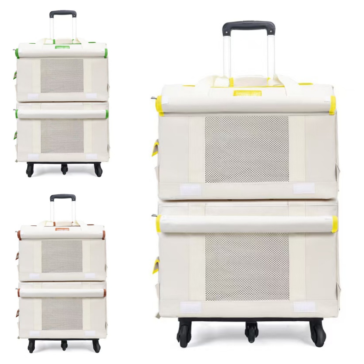 Double Decker Cat Carrier with Wheels LBY, Detachable 2-in-1 Backpack Trolley, Portable Mesh Pet Stroller for Multi-Cat Families
