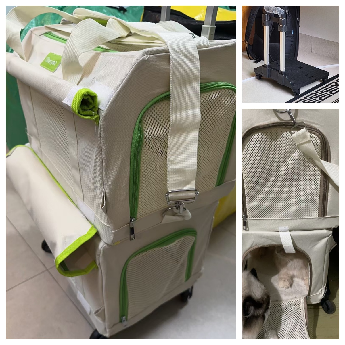 LBY 2-Tier Rolling Pet Carrier for Two Cats, Convertible Backpack Wheeled Trolley, Breathable Mesh Double Layer Cat Travel Bag