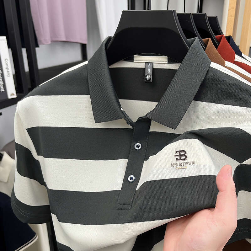 Luxury Brand Designer Clothes Summer New Striped Short-Sleeve Polo Shirt Men Casual Versatile Cotton Turn-Down Collar Half-Sleeve Fashion Hot-Selling  - view 5