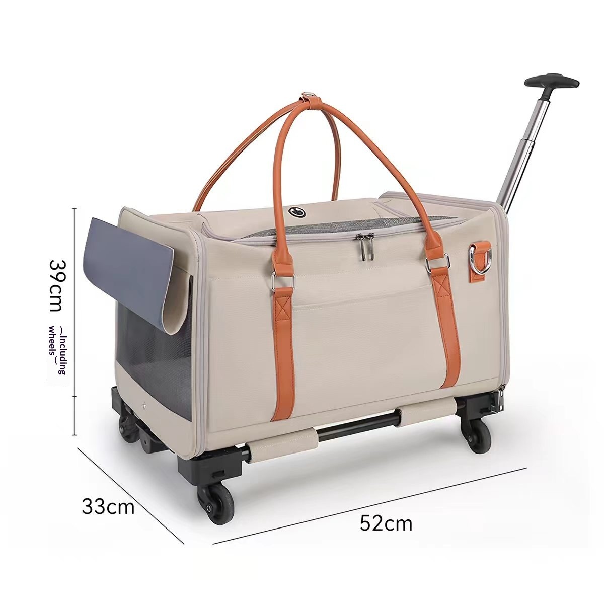 LBY Detachable Wheeled Pet Carrier, 3 Vent Mesh Rolling Cat Dog Travel Tote with Retractable Handle, Holds Pets Up to 22lbs for Outdoor Vet Trips
